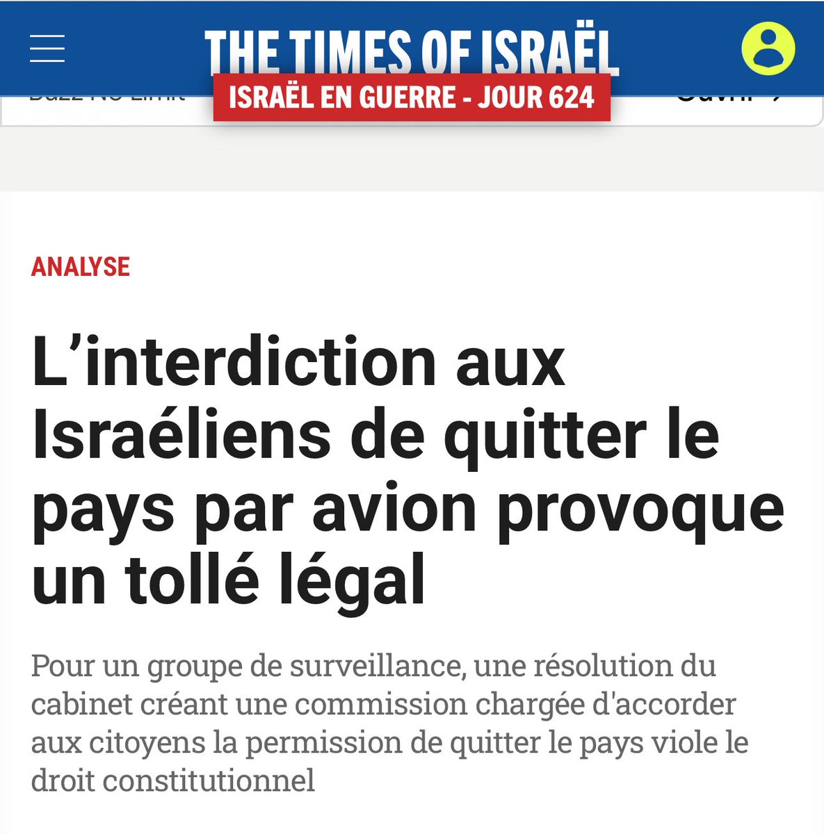 Le régime israélien interdit à ses ressortissants de quitter le pays. fr.timesofisrael.com/linterdiction-…