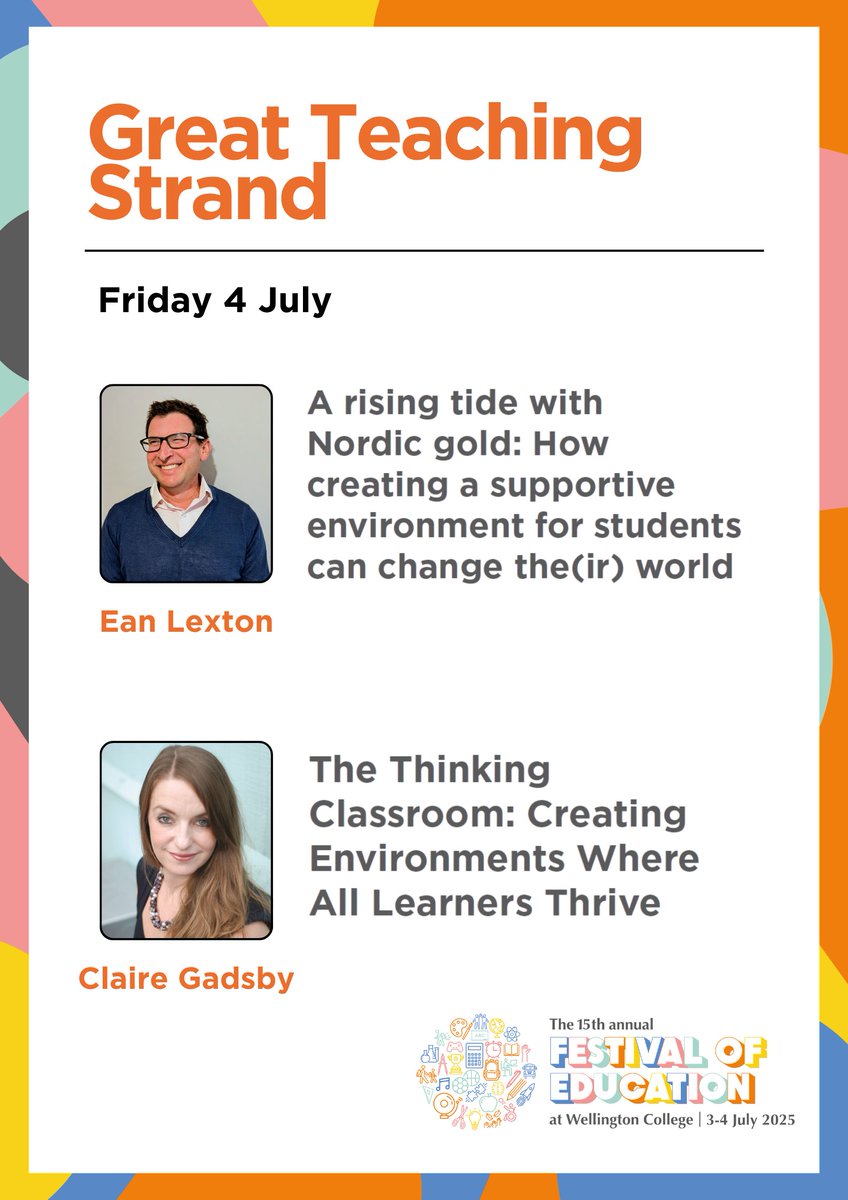 Evidence Based Education (@evidenceinedu) on Twitter photo Introducing the Great Teaching Strand at <a href="/EducationFest/">Festival of Education 🇬🇧</a>
Join us at <a href="/WellingtonUK/">Wellington College</a> as we dive into what makes great teaching. This strand features a brilliant line-up of speakers who will challenge assumptions, spark ideas, and inspire practice.
Here's who's speaking:
Reuben Introducing the Great Teaching Strand at <a href="/EducationFest/">Festival of Education 🇬🇧</a>
Join us at <a href="/WellingtonUK/">Wellington College</a> as we dive into what makes great teaching. This strand features a brilliant line-up of speakers who will challenge assumptions, spark ideas, and inspire practice.
Here's who's speaking:
Reuben