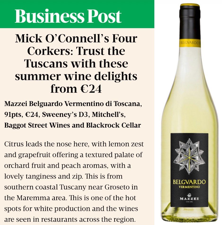 Solera Wine (@solera_wine) on Twitter photo Mazzei Belguardo Vermentino making waves! 🍋☀️
Spotted in <a href="/businessposthq/">Business Post</a> summer wine picks thanks to Mick O’Connell — couldn’t agree more! Mazzei Belguardo Vermentino making waves! 🍋☀️
Spotted in <a href="/businessposthq/">Business Post</a> summer wine picks thanks to Mick O’Connell — couldn’t agree more!