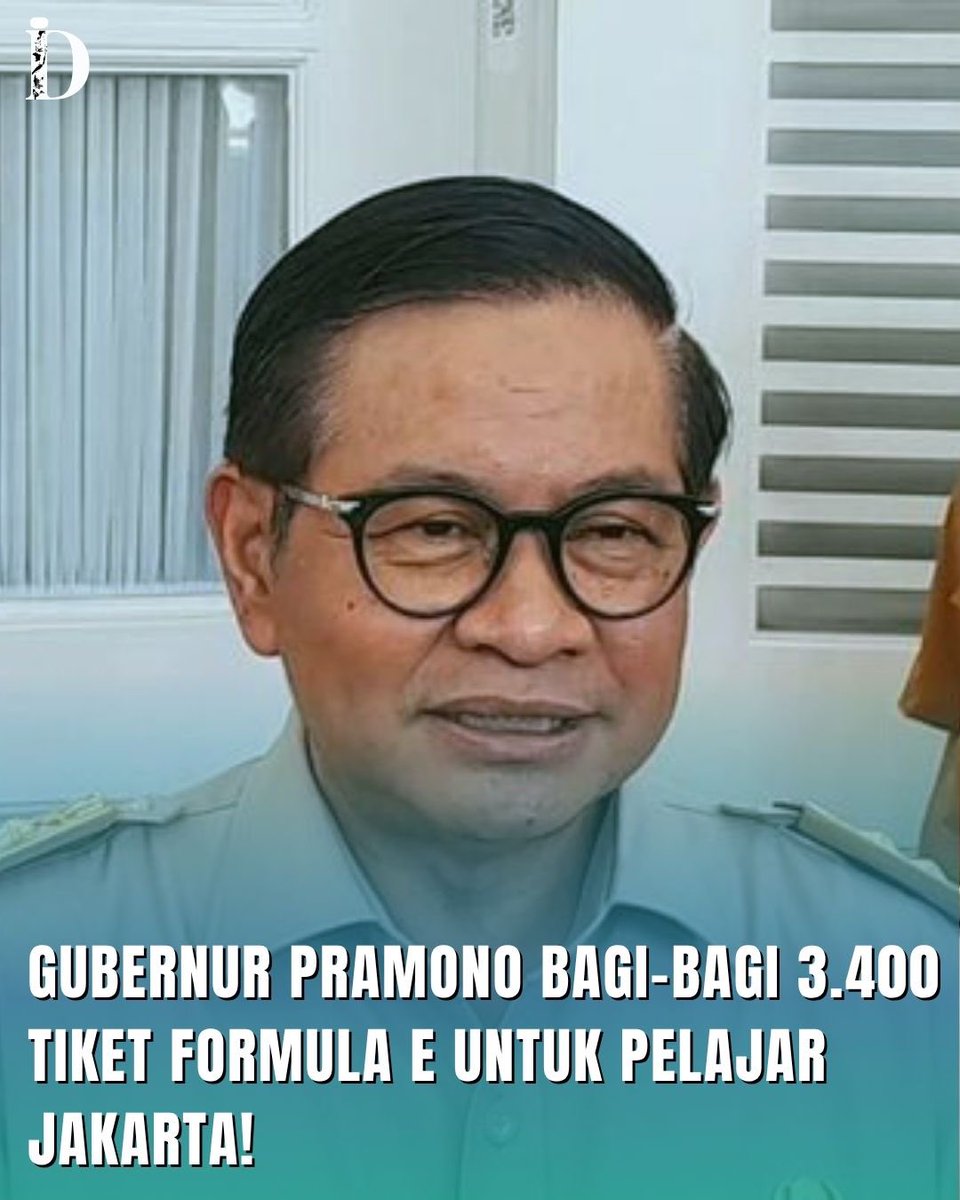 detak_info's tweet photo. Gubernur DKI Pramono Anung bagikan 3.400 tiket Formula E ke pelajar SMA/SMK negeri Jakarta. Harapannya, siswa makin semangat belajar &amp; dapat pengalaman nonton ajang internasional.

#infoterkini #formulaE2025 #gubernurpramono #detakinfo 

Sumber: https://t.co/8jOAq7wvJh https://t.co/LscOTZwWwD