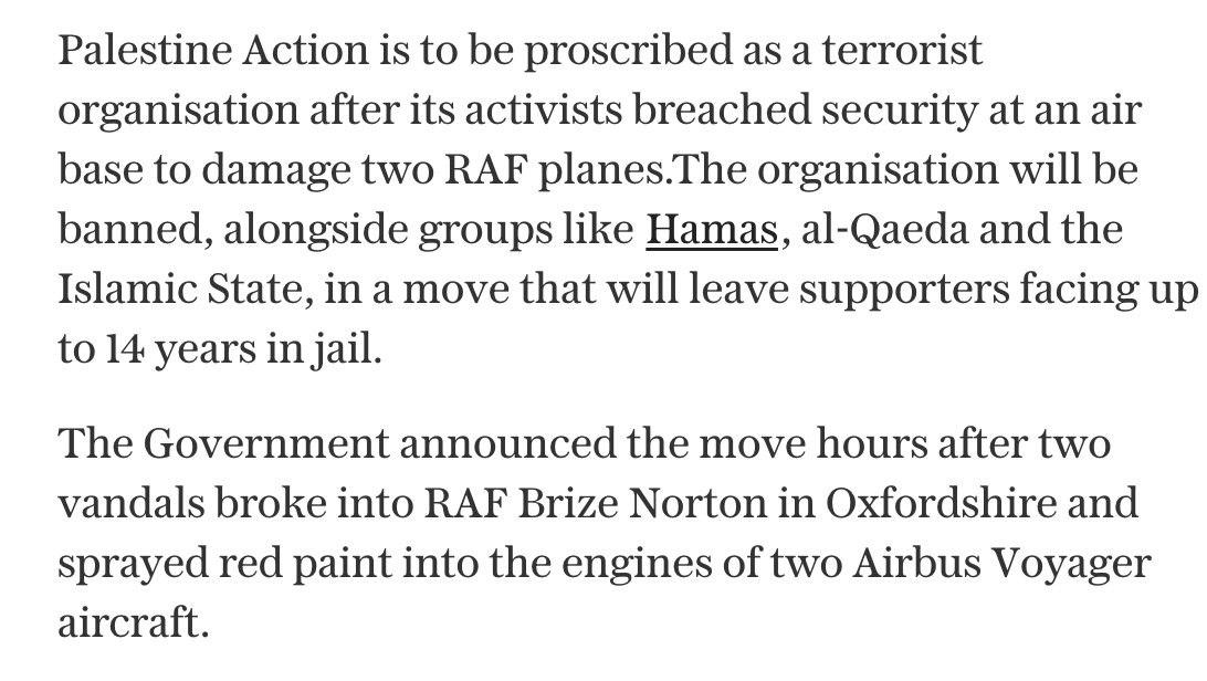 The "war on terror" has culminated in an activist group protesting a genocide being considered the same as al-Qaeda. Liberalism is a bankrupt ideology