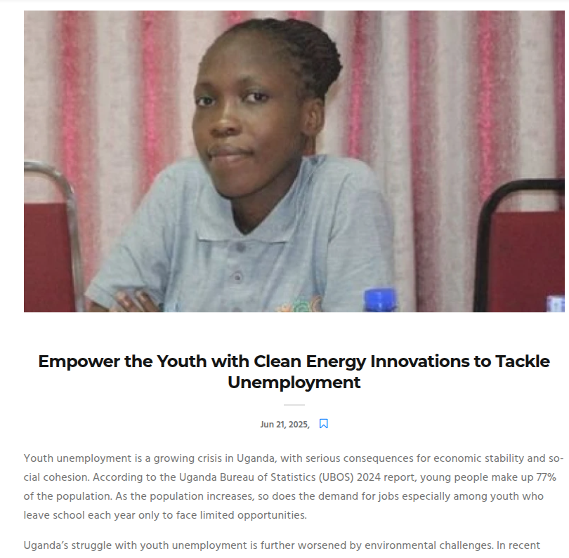 Earth Africa (@earth_afrika) on Twitter photo Clean energy can solve two crises: unemployment & climate change.
Explore how solar & briquette innovations can empower Ugandaβs youth.
π Read more: earthafrica.org/blog/empower-tβ¦
Story by <a href="/Carolkins25/">Caroline Kinkuhaire</a>
#YouthJobs #CleanEnergy #EarthAfricaVoices #ClimateAction Clean energy can solve two crises: unemployment & climate change.
Explore how solar & briquette innovations can empower Ugandaβs youth.
π Read more: earthafrica.org/blog/empower-tβ¦
Story by <a href="/Carolkins25/">Caroline Kinkuhaire</a>
#YouthJobs #CleanEnergy #EarthAfricaVoices #ClimateAction