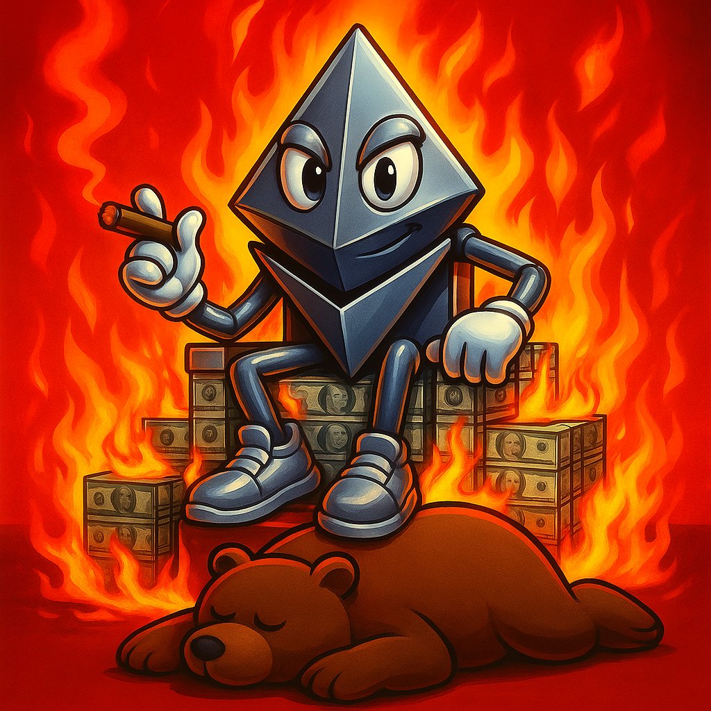 ETH sitting like a boss, on a throne of dollar bills, cigar in hand, and the bear crushed beneath its foot! 💼🔥 

The message is clear: Ethereum runs the game now! 

#Crypto #ETH