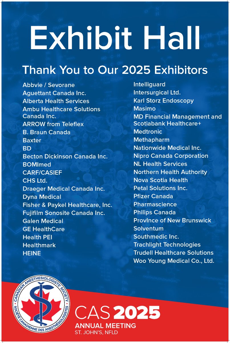 The Exhibition Hall features cutting-edge technology transforming the future of anesthesia care. Come meet our exhibitors in Victoria Convention Centre from 9:45 am to 2:45 pm today and until 3:30 tomorrow #CASAM2025