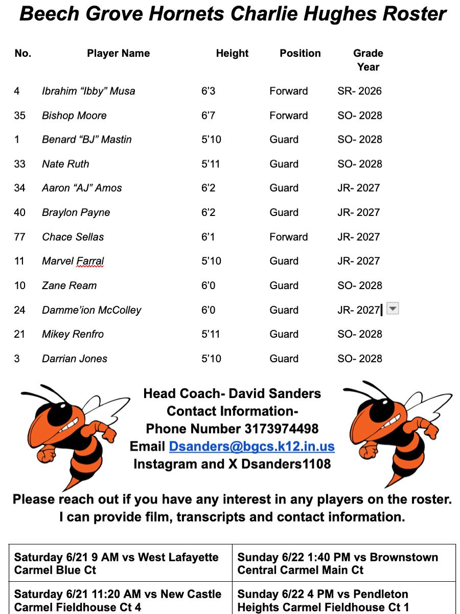 Official Charlie Hughes Roster and Schedule! Great opportunity in front of us against some really good teams. 🖤🧡