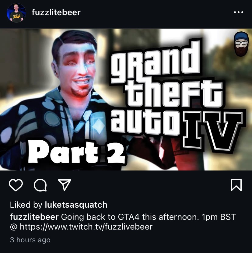 Ciaran from Triple Jump is on the ol Twitch. Unfortunately I can’t make his stream but tell him I say hi if you pop in! Twitch.tv/fuzzlivebeer