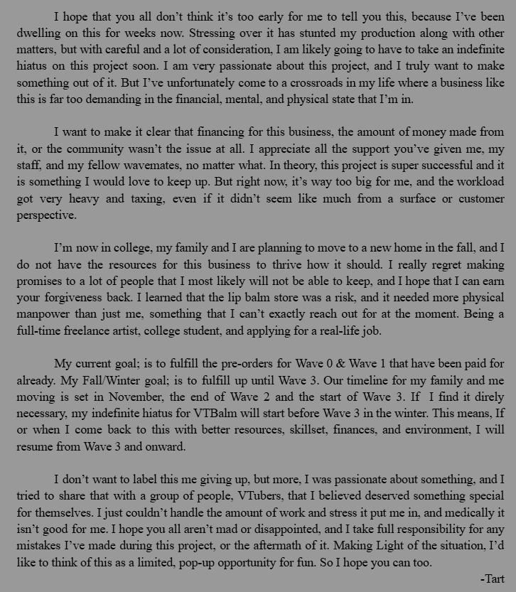 An indefinite hiatus is scheduled for late fall or early winter.