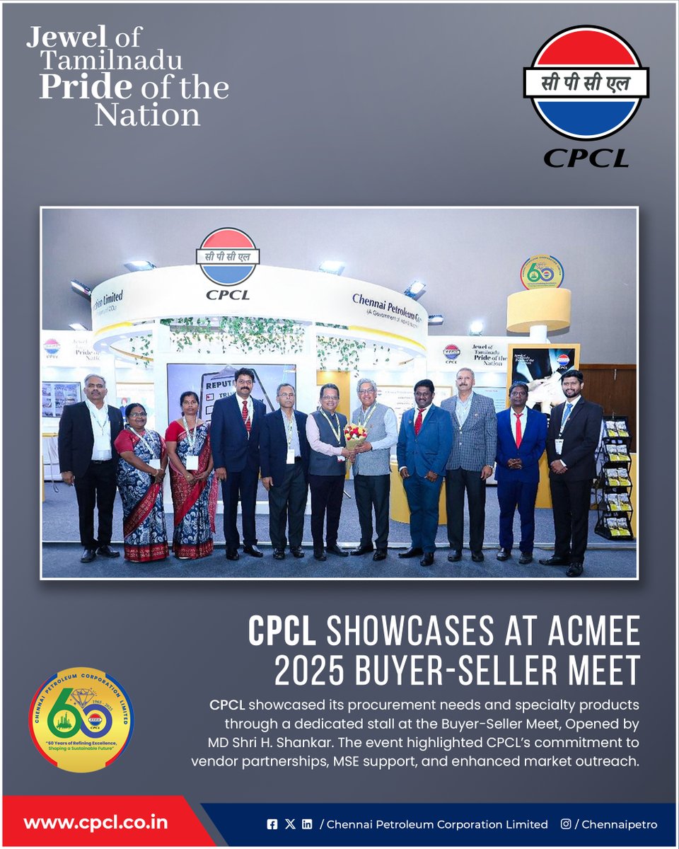 CPCL at ACMEE 2025 – Powering Progress Through Partnerships!

#CPCL #ACMEE2025 #BuyerSellerMeet #IndustrialExhibition #MSMEs #EngineeringGrowth #PublicSectorInitiative #EnergyPartners #MarketingInitiative