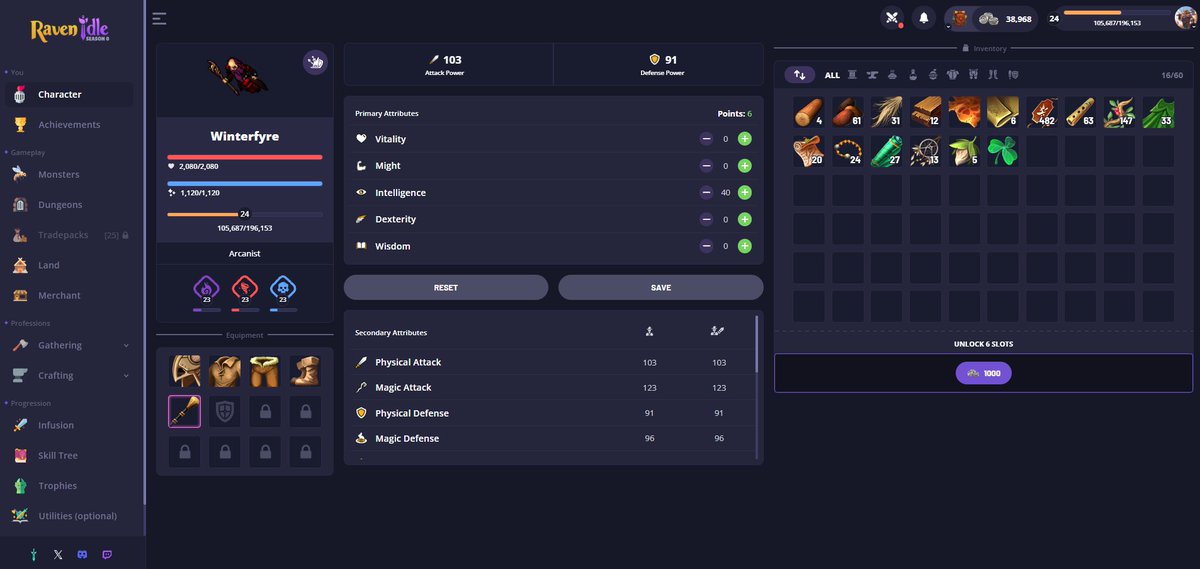 Spending my weekend chilling and exploring <a href="/RavenQuestGame/">RavenQuest</a>'s new idle game.

First impressions: gives the idea that it's very straight-forward but as you dig deeper, you will realize there is some strategy and decision-making involved.

Like do you focus on battling monsters to