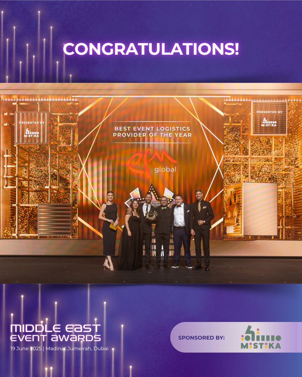 Middle East Event Show (@meeventshow) on Twitter photo Congratulations to <a href="/EFM_Group/">EFM Global</a> on winning the Best Event Logistics Provider of the Year category! ๐
Your work continues to set new standards in the events space ๐
Thank you to our category sponsor, Mistika.
#MEES2025 #MiddleEastEventShow #MiddleEastEventAwards Congratulations to <a href="/EFM_Group/">EFM Global</a> on winning the Best Event Logistics Provider of the Year category! ๐
Your work continues to set new standards in the events space ๐
Thank you to our category sponsor, Mistika.
#MEES2025 #MiddleEastEventShow #MiddleEastEventAwards