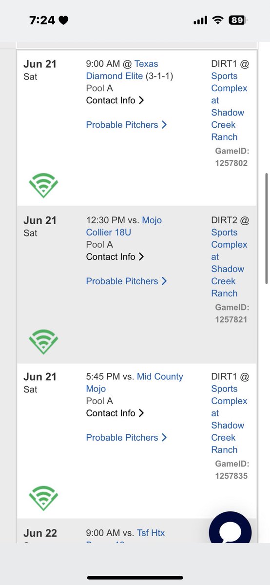Saturday game schedule