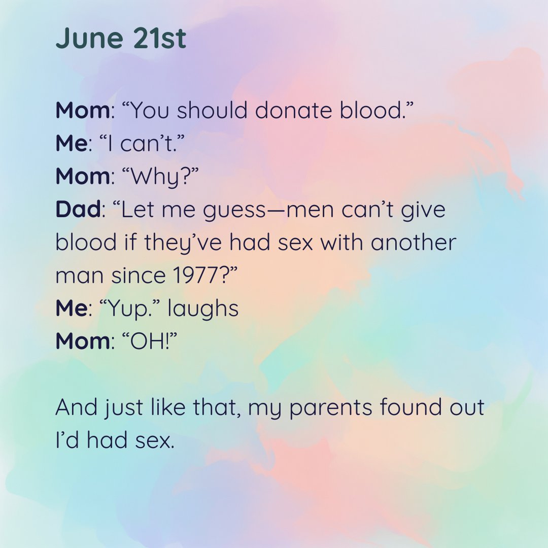 DanielNava20's tweet photo. Day 21 – I remember my dad being so pleased with himself for calling me out like that 🤣 Can we donate blood now?

These stories are real, honest, and deeply personal.

#Pride #lgbtq+🌈 https://t.co/QOHohIPiRg