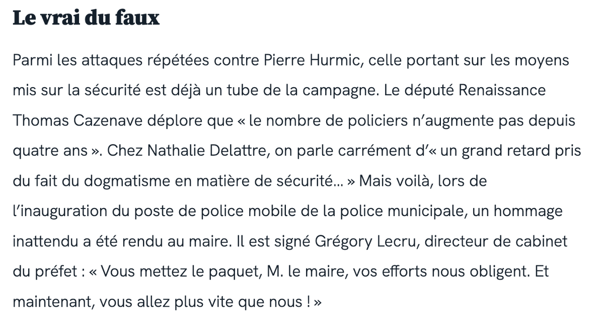 Dans <a href="/sudouest/">Sud Ouest</a>, quand <a href="/T_Cazenave/">Thomas Cazenave</a> député de la majorité présidentielle raconte des salades sur la sécurité à Bordeaux, c'est la préfecture qui rétablit la vérité "vous allez plus vite que nous".
Mais peut-être va t-il à nouveau mettre en cause les hauts fonctionnaires de l‘Etat?