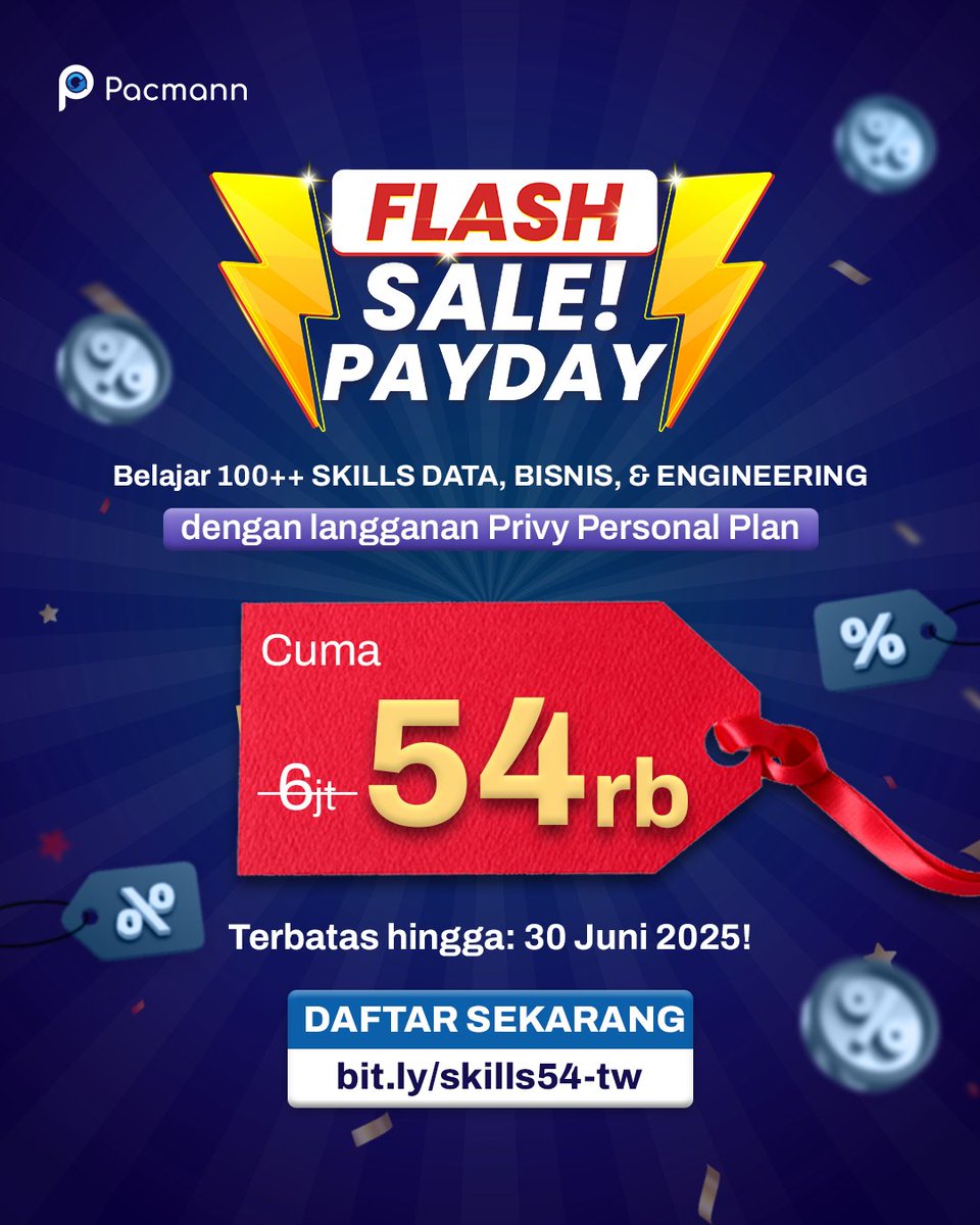 Pacmann Media (@pacmannai) on Twitter photo ๐๐๐๐ฆ๐ ๐ฆ๐๐๐ ๐ฃ๐๐ฌ๐๐๐ฌ โก
BELAJAR ๐ฆ๐๐๐๐๐ฆ ๐ญ๐ฌ๐ฌ++ CUMA ๐ฑ๐ฐ ๐ฅ๐๐๐จ!
Terbatas hingga ๐ฏ๐ฌ ๐๐๐ป๐ถ ๐ฎ๐ฌ๐ฎ๐ฑ
Cuma langganan personal plan Privy @privyID seharga 54 Ribu, Anda bisa belajar 100++ COURSES dari Machine Learning, Data Science, Data Analytics, Data ๐๐๐๐ฆ๐ ๐ฆ๐๐๐ ๐ฃ๐๐ฌ๐๐๐ฌ โก
BELAJAR ๐ฆ๐๐๐๐๐ฆ ๐ญ๐ฌ๐ฌ++ CUMA ๐ฑ๐ฐ ๐ฅ๐๐๐จ!
Terbatas hingga ๐ฏ๐ฌ ๐๐๐ป๐ถ ๐ฎ๐ฌ๐ฎ๐ฑ
Cuma langganan personal plan Privy @privyID seharga 54 Ribu, Anda bisa belajar 100++ COURSES dari Machine Learning, Data Science, Data Analytics, Data