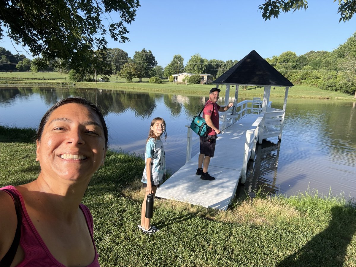 Hi #PD4uAndMe friends!

I’m Emily—HS ELD teacher in NC, coffee lover, author, &amp; reader!

We’re up early trying to get a good catch 🎣 🐟