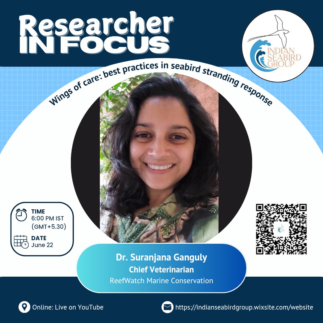 During the monsoon, we often encounter seabirds that need to be rescued. For our next Researcher in Focus webinar, Dr. Suranjana Ganguly, Chief Veterinarian at Reefwatch Marine Conservation, joins us to talk about rescuing stranded seabirds! Join us to find out how to help!