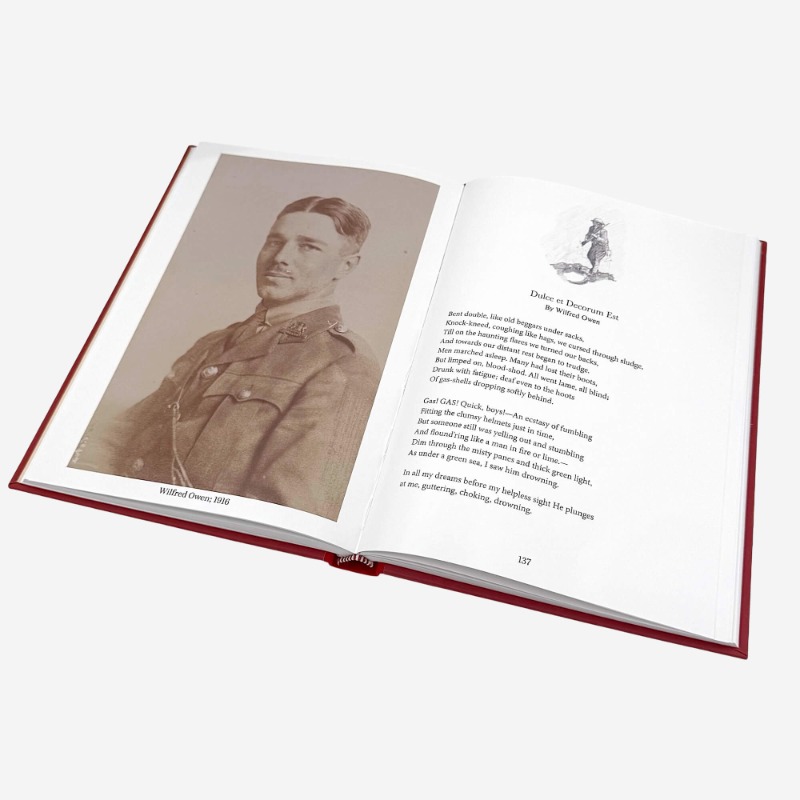 VeritasBrit's tweet photo. Limited Edition Poetry Anthology of the Great War.

Featuring Wilfred Owen, Isaac Rosenberg, McCrae, &amp; more.

1/4 bound in red cloth with a golden foiled cloth spine &amp; silk pages.

Crafted in Great Britain. Supports Charity.