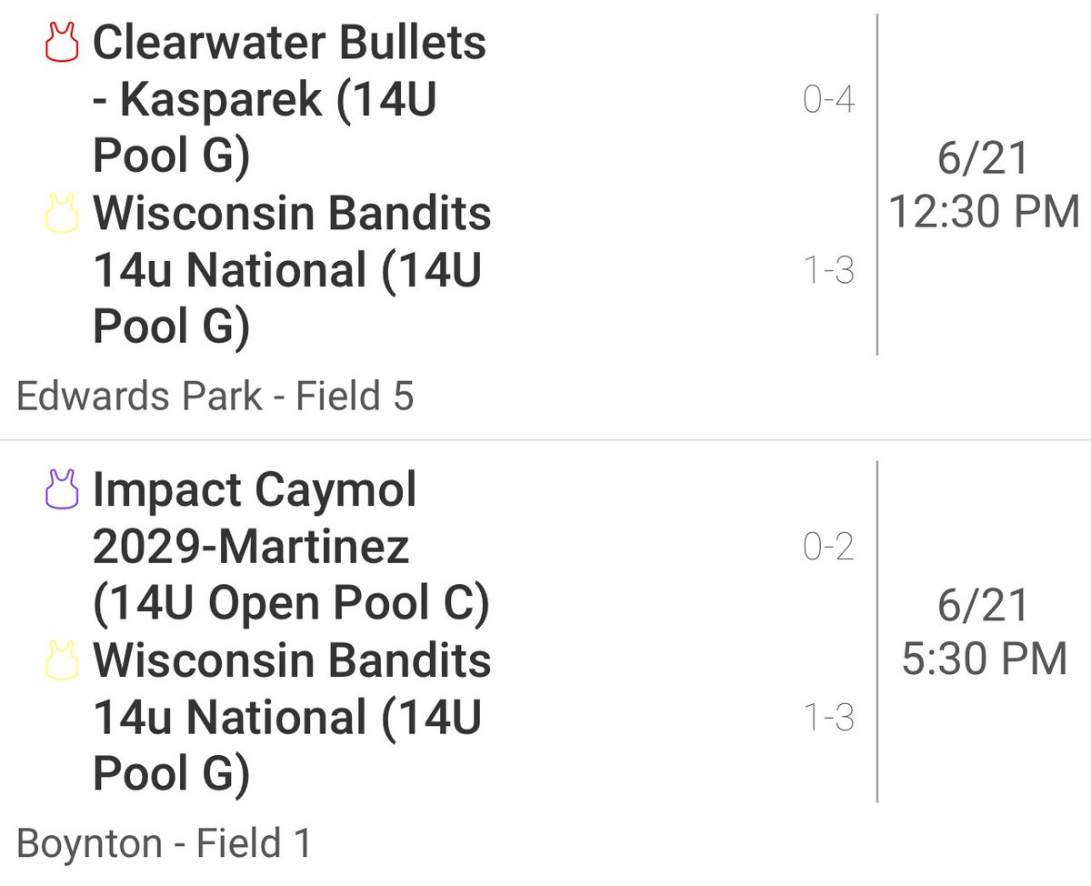 Today’s games at Scenic City. Check us out!