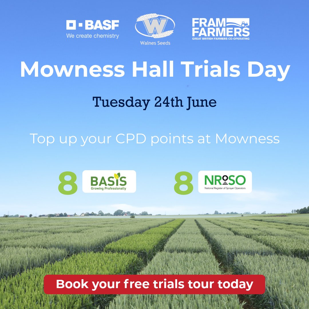 Earn 8 BASIS &amp; NRoSO points and join expert-led variety tours at Mowness Hall. Compare plots under this season’s low disease pressure and decide for yourself if Champion’s still top, or if Vibe’s making a name for itself. 

Book now bit.ly/4ld41hp 

#MownessHallTrialsDay