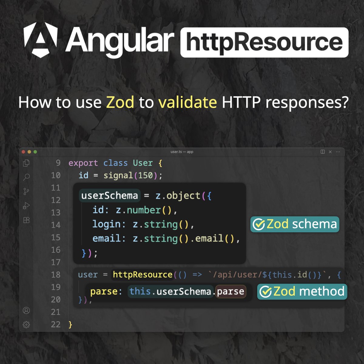 TheIgorSedov's tweet photo. 🚀 Angular httpResource + Zod
❓ How to validate HTTP responses
✔️ It's easy! Key steps with the parse option:
#Angular #Zod #httpResource https://t.co/k3ipqZ3BnJ
