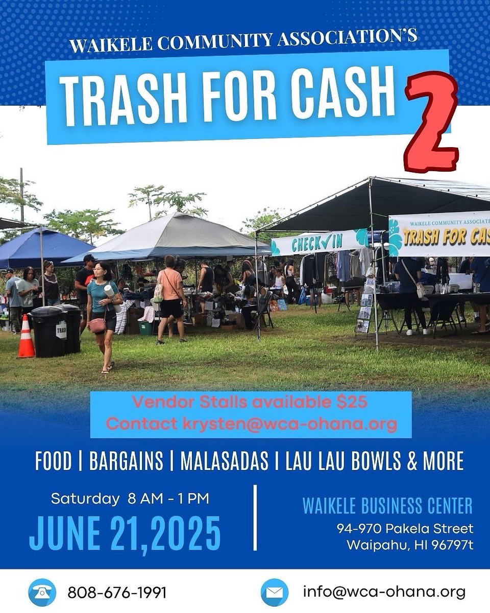 MJH808's tweet photo. 🎉 Don’t miss our Waikele Community Multi-Family Yard Sale this Saturday, June 21st, 2025! Tons of bargains, treasures, toys, clothes, and more! Come early for the best finds!

📍Waikele, Oahu | 
⏰ 8am–1pm Yard Sale, 8am-2pm PCHC, 11am-3pm Salvation Army https://t.co/cYUam0OtHY