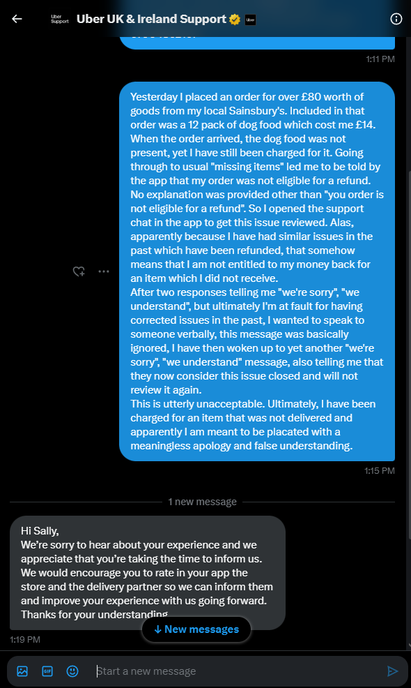 ThatLoserGeek's tweet photo. @UberUKI_Support so you make out like you're going to help only to not help at all. wonderful, thanks, very helpful. https://t.co/6x2ZPGuncR