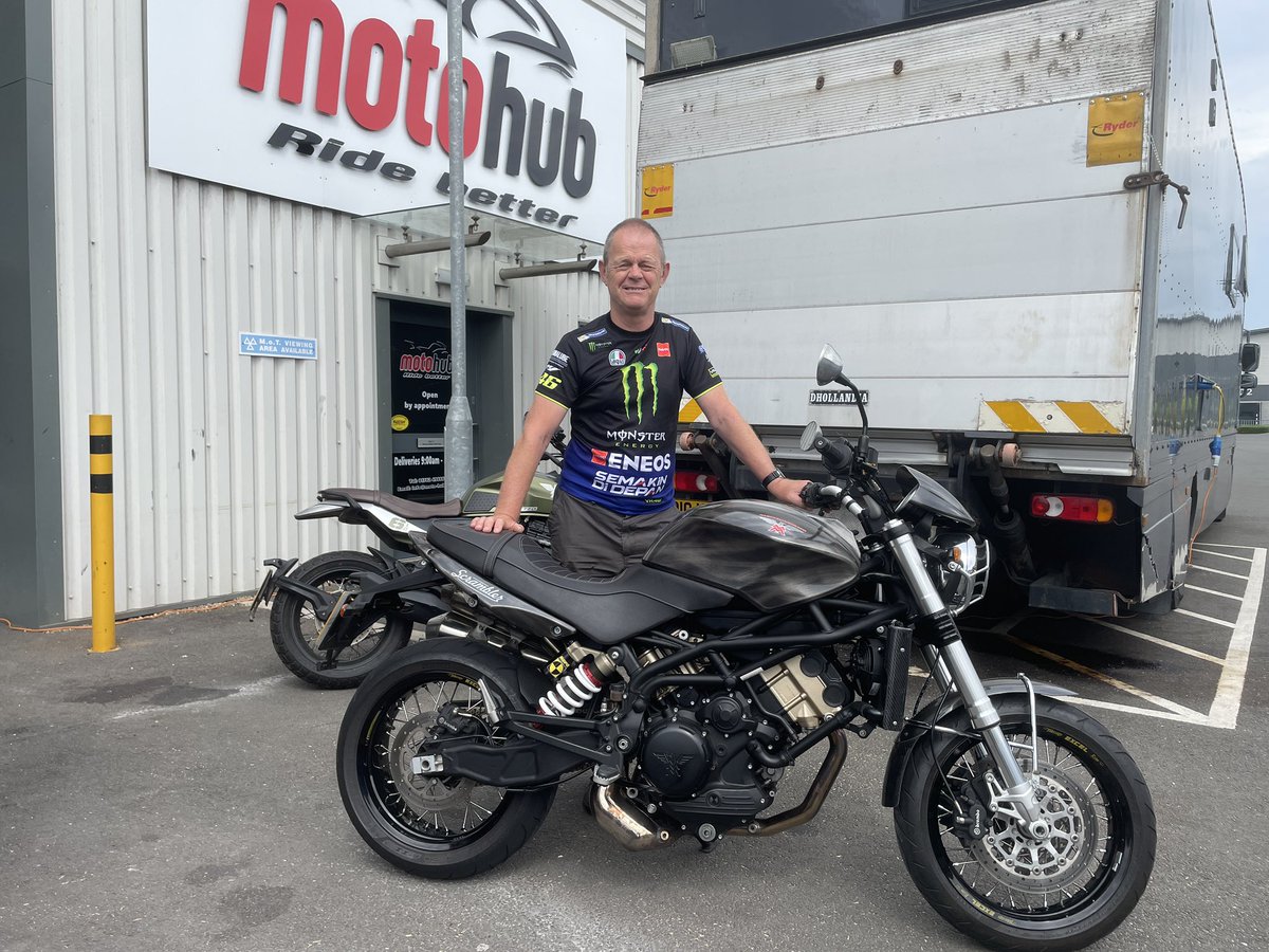 A collection today before the rain came! After many years of coming here and us looking after his fleet of Triumphs, Brian has gone whole hog and purchased a 1200 Morini. 

Enjoy, go steady! We do have one more of these available, get in touch if you think you can handle it!