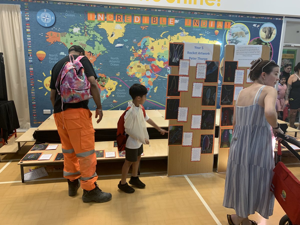 Our Summer Art Exhibition-Year 5 explored the work of artist Peter Thorpe before creating their own Rocket Artwork- a range of blending techniques with pastels and pencils.