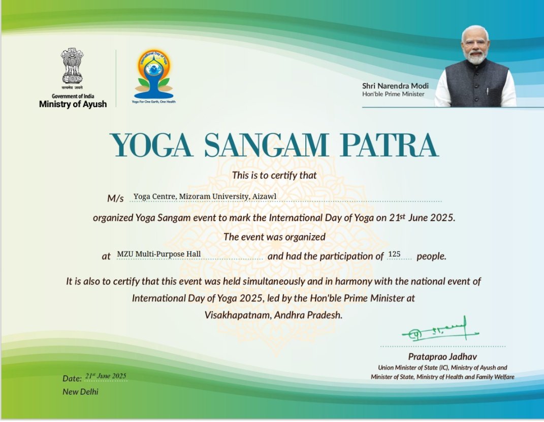Mizoram University is  thrilled to share that we organized a Yoga Sangam event as part of #IDY2025 and became a part of history !! #YogaForOneEarthOneHealth
