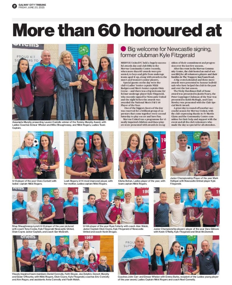 Mervue United F.C. (@mervueunitedafc) on Twitter photo Great coverage of our annual club awards in this weeks <a href="/CTribune/">Connacht/CityTribune</a>
Congratulations again to all the Award recipients for the 2024/2025 soccer season Great coverage of our annual club awards in this weeks <a href="/CTribune/">Connacht/CityTribune</a>
Congratulations again to all the Award recipients for the 2024/2025 soccer season