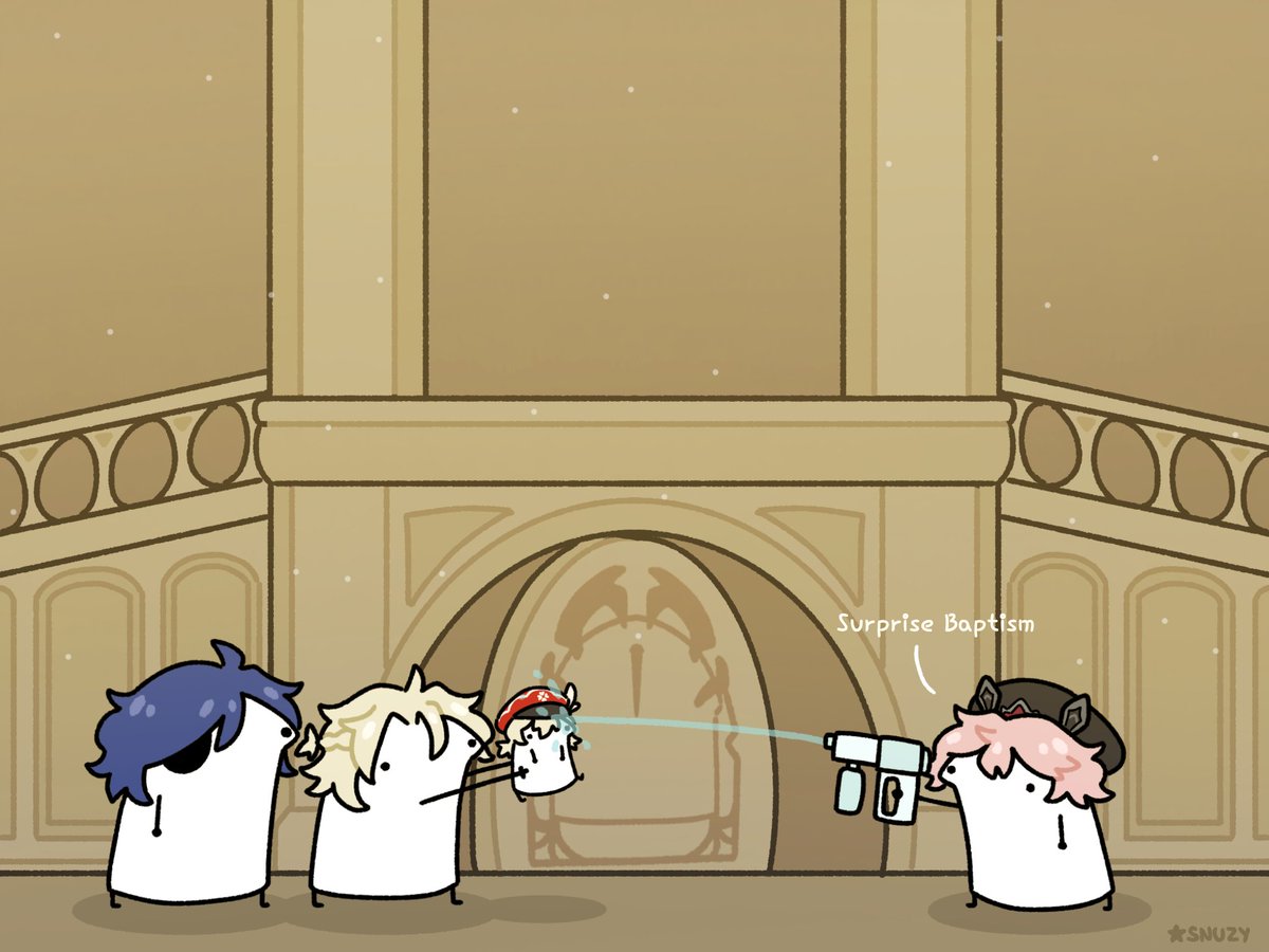 SnuzTangerine's tweet image. Surprise Baptism! 
#Dahlia #GenshinImpact #Kaeya #Albedo