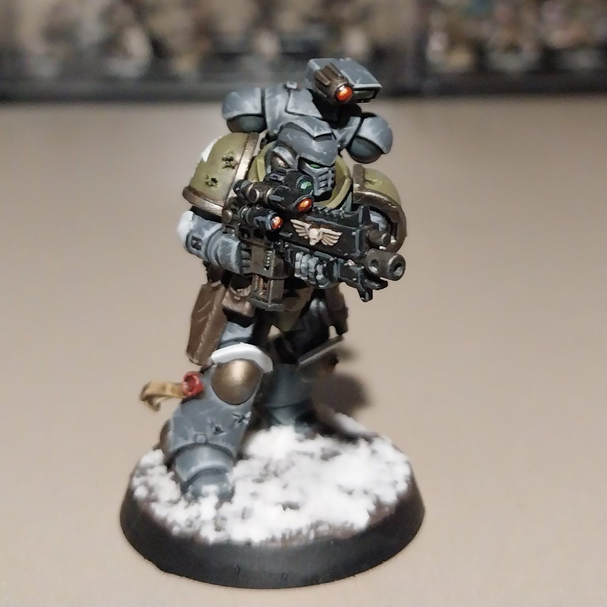 A couple of more Intercessors of my custom chapter's 3rd company.

Equipped with enhanced optics and scanning apparatus to embody the tech-focused culture of this chapter 

#WarhammerCommunity #warhammer40k #spacemarine