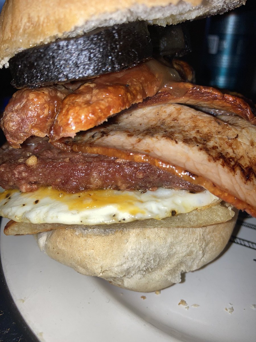 Scottish Cuisine: Tattie scone, fried egg, square sausage, bacon, steak sausage and black pudding on a roll. Pic: MikeyTheBuddie/X