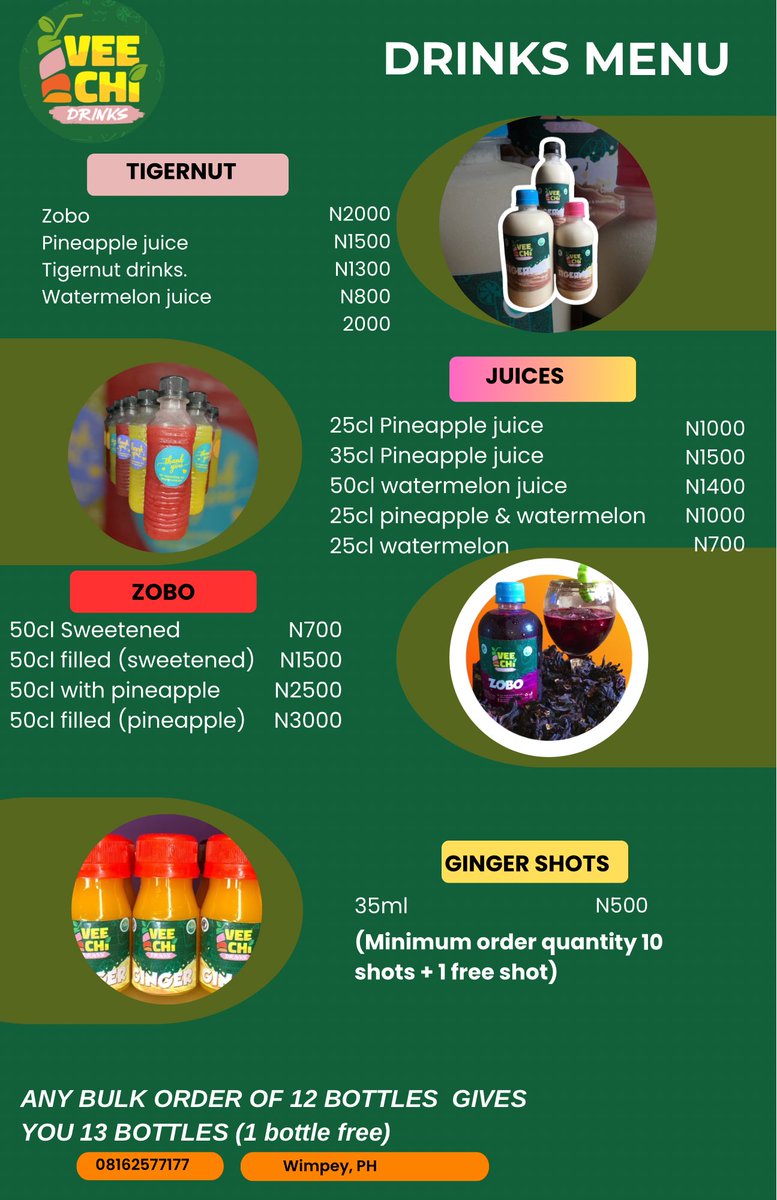 Tigernut drinks available at <a href="/Dmkit_chen/">DMKITCHEN</a> today.
Don’t forget to stop by and eat with a cold bottle of tigernut.
📍28 Alcon Road, opp Mountain of Fire Church, Woji.
You can also order food and drinks from Chowdeck.
Kindly repost 🤝
