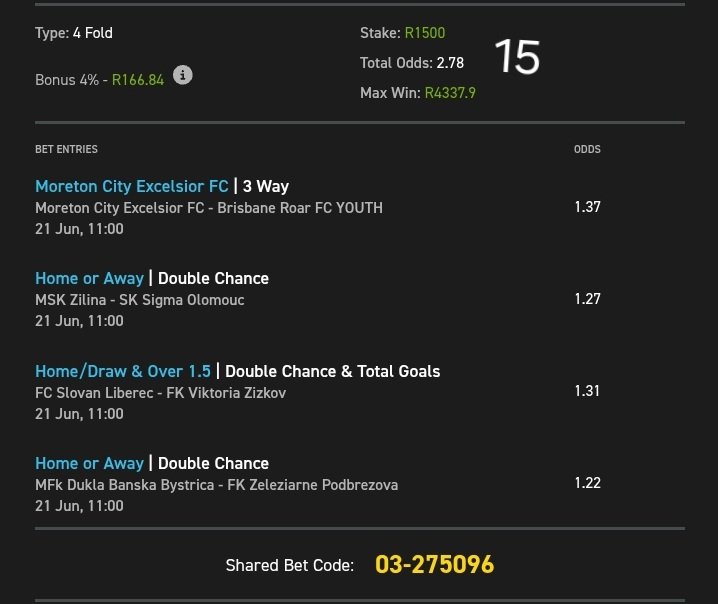 2Sgodo ⚽️🥇🇿🇦 (@2_sgodo) on Twitter photo +2.78 odds on <a href="/Easybet_SA/">Easybet South Africa</a>
Kick-off:⏲️11:00
Bet Slip Code: 03-275096
Copy my bet slip: easybet.co.za/sports?bookedB…
Not yet on Easybet?
Sign up using my promo code 2SGODO to get R50 Sign-Up Bonus + 25 Bonus Spins 👉 ebpartners.click/o/X356qM
18+T&Cs Apply +2.78 odds on <a href="/Easybet_SA/">Easybet South Africa</a>
Kick-off:⏲️11:00
Bet Slip Code: 03-275096
Copy my bet slip: easybet.co.za/sports?bookedB…
Not yet on Easybet?
Sign up using my promo code 2SGODO to get R50 Sign-Up Bonus + 25 Bonus Spins 👉 ebpartners.click/o/X356qM
18+T&Cs Apply