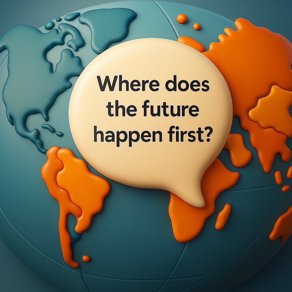 Where does the future happen first? 
Pick your country / continent and post it in the comments.