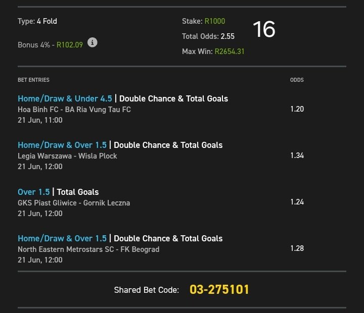 2Sgodo ⚽️🥇🇿🇦 (@2_sgodo) on Twitter photo +2.55 odds on <a href="/Easybet_SA/">Easybet South Africa</a>
Kick-off:⏲️11:00
Bet Slip Code: 03-275101
Copy my bet slip: easybet.co.za/sports?bookedB…
Not yet on Easybet?
Sign up using my promo code 2SGODO to get R50 Sign-Up Bonus + 25 Bonus Spins 👉 ebpartners.click/o/X356qM
18+T&Cs Apply +2.55 odds on <a href="/Easybet_SA/">Easybet South Africa</a>
Kick-off:⏲️11:00
Bet Slip Code: 03-275101
Copy my bet slip: easybet.co.za/sports?bookedB…
Not yet on Easybet?
Sign up using my promo code 2SGODO to get R50 Sign-Up Bonus + 25 Bonus Spins 👉 ebpartners.click/o/X356qM
18+T&Cs Apply