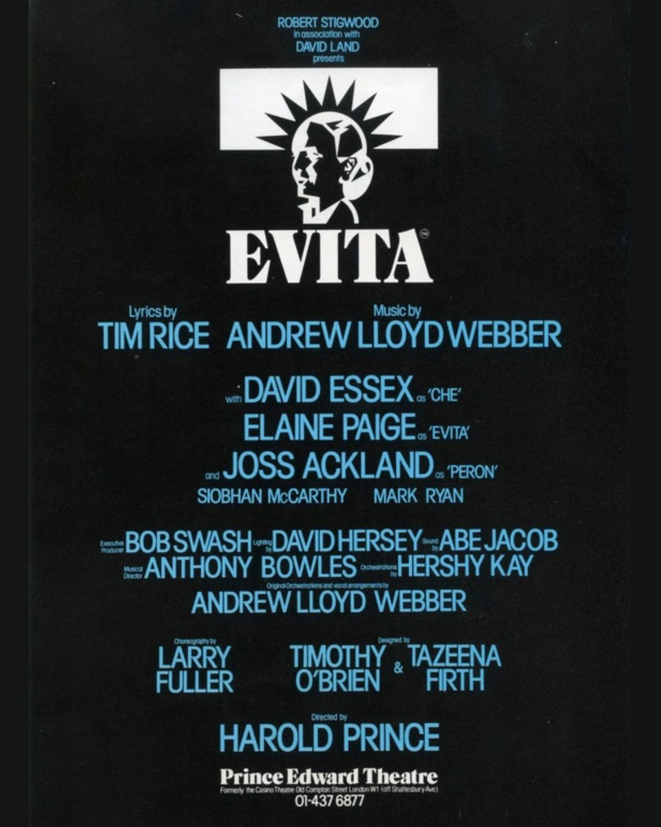 DMTWestEnd's tweet image. 🎭 On this day in 1978, Evita premiered at the Prince Edward Theatre, winning the Olivier (then SWET Awards) for Musical of the Year.
Dame Elaine Paige dazzled audiences as Eva Perón also winning an Olivier for Best Performance in a Musical. ✨
📸 CML Archive / © Zoë Dominic