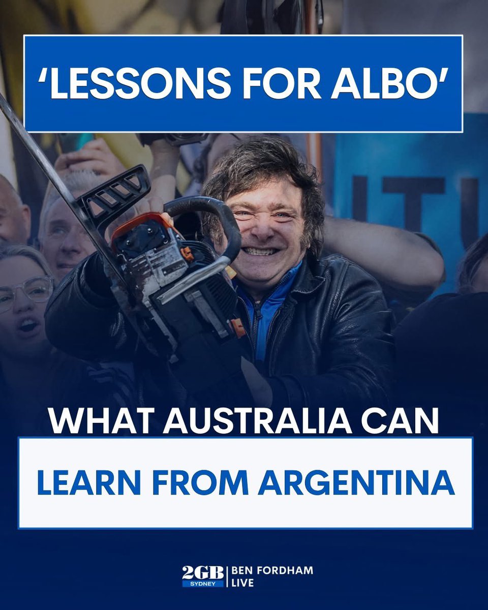 Australia should be taking notes. 

Argentina has cut taxes, slashed spending and axed thousands of public sector jobs.  

And their economy is forecast to grow more than 5% this year ! 

Listen to what they are doing HERE. 

🎧omny.fm/shows/ben-ford…🎧