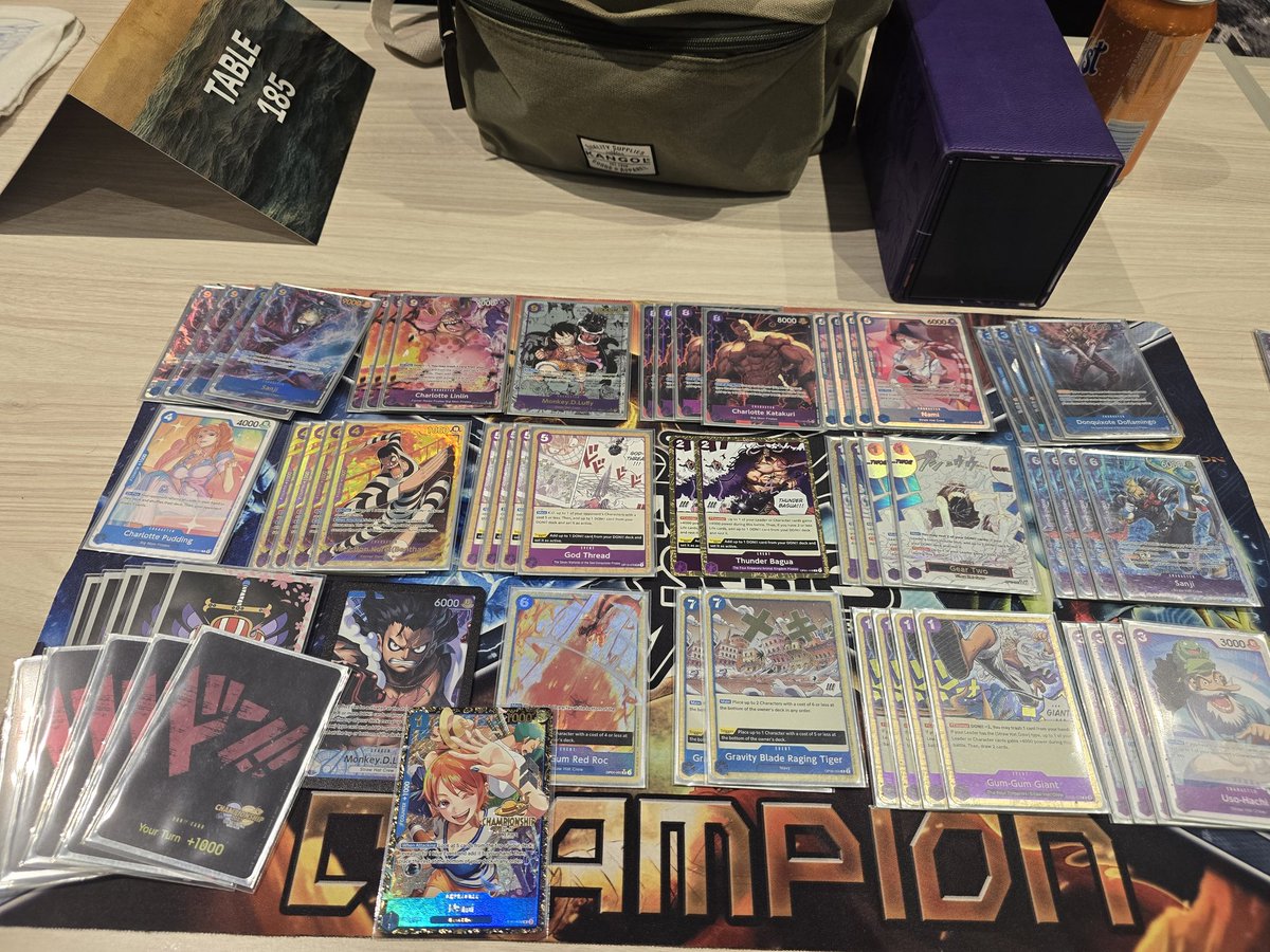 OP Sydney Regional 7-2
26th - UP Luffy

R1 - PB Luffy ⭕️ 1st
R2 - P Luffy ⭕️ 1st
R3 - U Buggy ⭕️ 2nd
R4 - GP Luffy ❌️ 1st
R5 - RY Betty ⭕️ 1st
R6 - GY Yamato ⭕️ 2nd
R7 - GP Luffy ⭕️ 2nd
R8 - GP Luffy ⭕️ 1st
R9 - BB ❌️ 2nd

Bubbled out of Top 16 :( will try again in Adelaide.