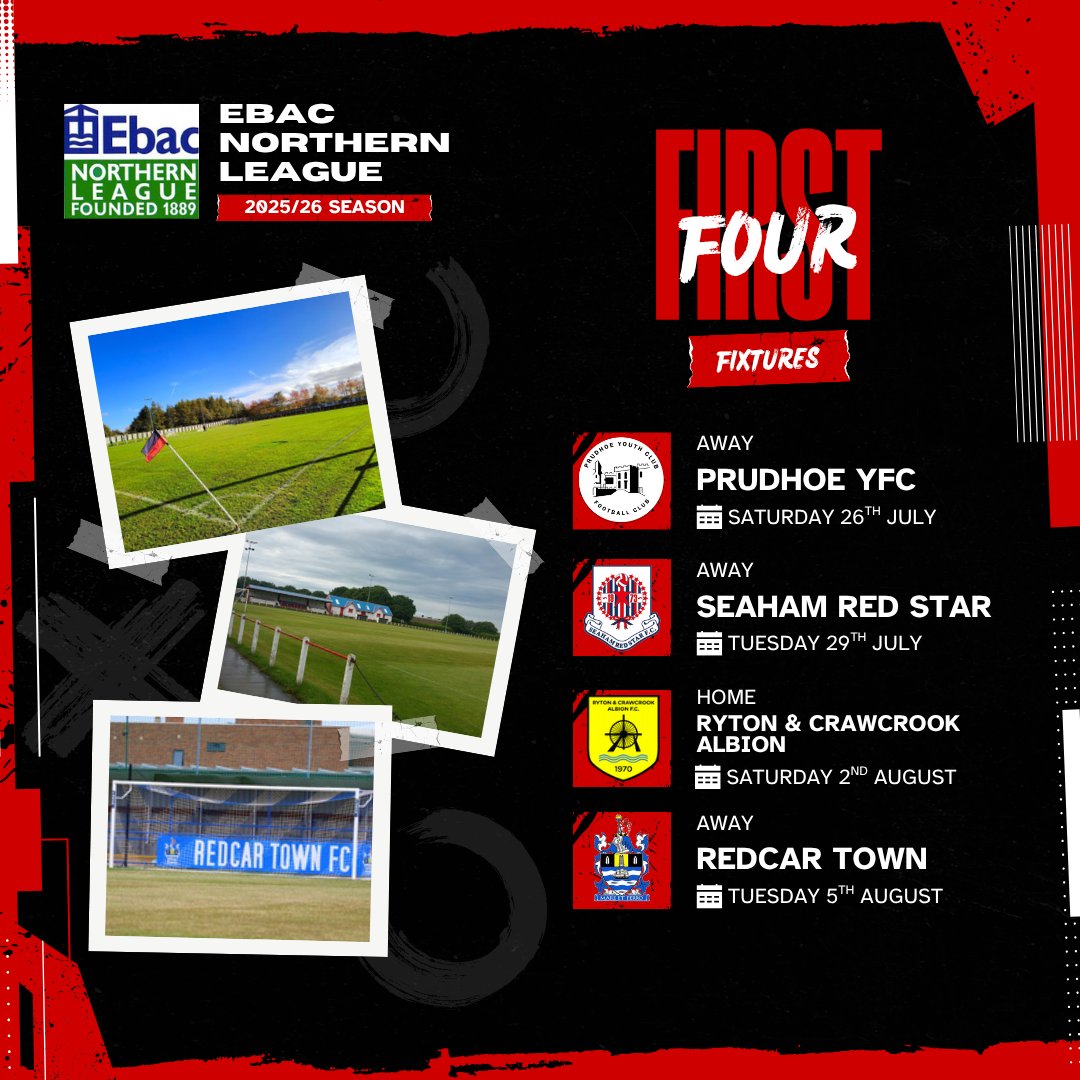Sunderland RCA FC (@sunderlandrca) on Twitter photo ποΈ The Opening Four
π΄βͺοΈ The countdown begins! Here are our opening four fixtures for the season, there's a couple of tasty fixtures in there, including a local derby with <a href="/SeahamRedStar/">Seaham Red Star FC</a> β½
Letβs hit the ground running! πͺ
#RCA #FixtureDay #NonLeagueFootball ποΈ The Opening Four
π΄βͺοΈ The countdown begins! Here are our opening four fixtures for the season, there's a couple of tasty fixtures in there, including a local derby with <a href="/SeahamRedStar/">Seaham Red Star FC</a> β½
Letβs hit the ground running! πͺ
#RCA #FixtureDay #NonLeagueFootball