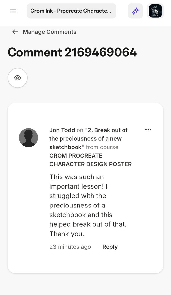 CROM_INK's tweet image. Loving the comments on my online course so far! ✨👏🏽
