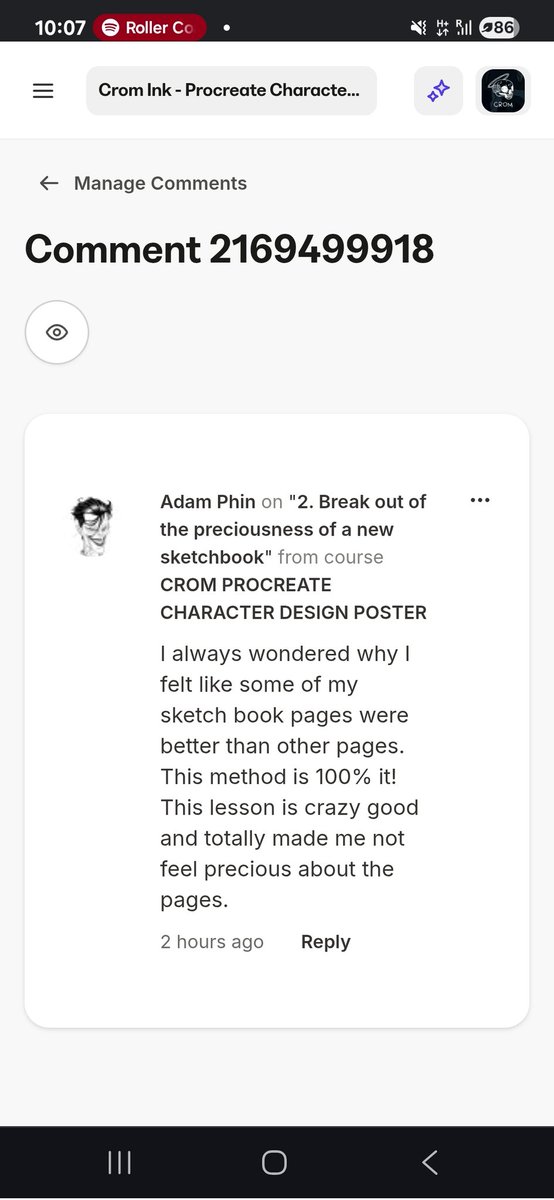 CROM_INK's tweet image. Loving the comments on my online course so far! ✨👏🏽