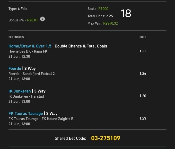 2Sgodo ⚽️🥇🇿🇦 (@2_sgodo) on Twitter photo +2.25 odds on <a href="/Easybet_SA/">Easybet South Africa</a>
Kick-off:⏲️12:30
Bet Slip Code: 03-275109
Copy my bet slip: easybet.co.za/sports?bookedB…
Not yet on Easybet?
Sign up using my promo code 2SGODO to get R50 Sign-Up Bonus + 25 Bonus Spins 👉 ebpartners.click/o/X356qM
18+T&Cs Apply +2.25 odds on <a href="/Easybet_SA/">Easybet South Africa</a>
Kick-off:⏲️12:30
Bet Slip Code: 03-275109
Copy my bet slip: easybet.co.za/sports?bookedB…
Not yet on Easybet?
Sign up using my promo code 2SGODO to get R50 Sign-Up Bonus + 25 Bonus Spins 👉 ebpartners.click/o/X356qM
18+T&Cs Apply