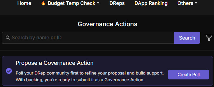 Got an idea for Cardano governance but unsure if your delegators will support it?

Use “Internal Poll” on Tempo to gather feedback before going on-chain.
It helps you refine your proposal — and build real support before submission.

Start here 👉 tempo.vote/governance-act…

#Cardano