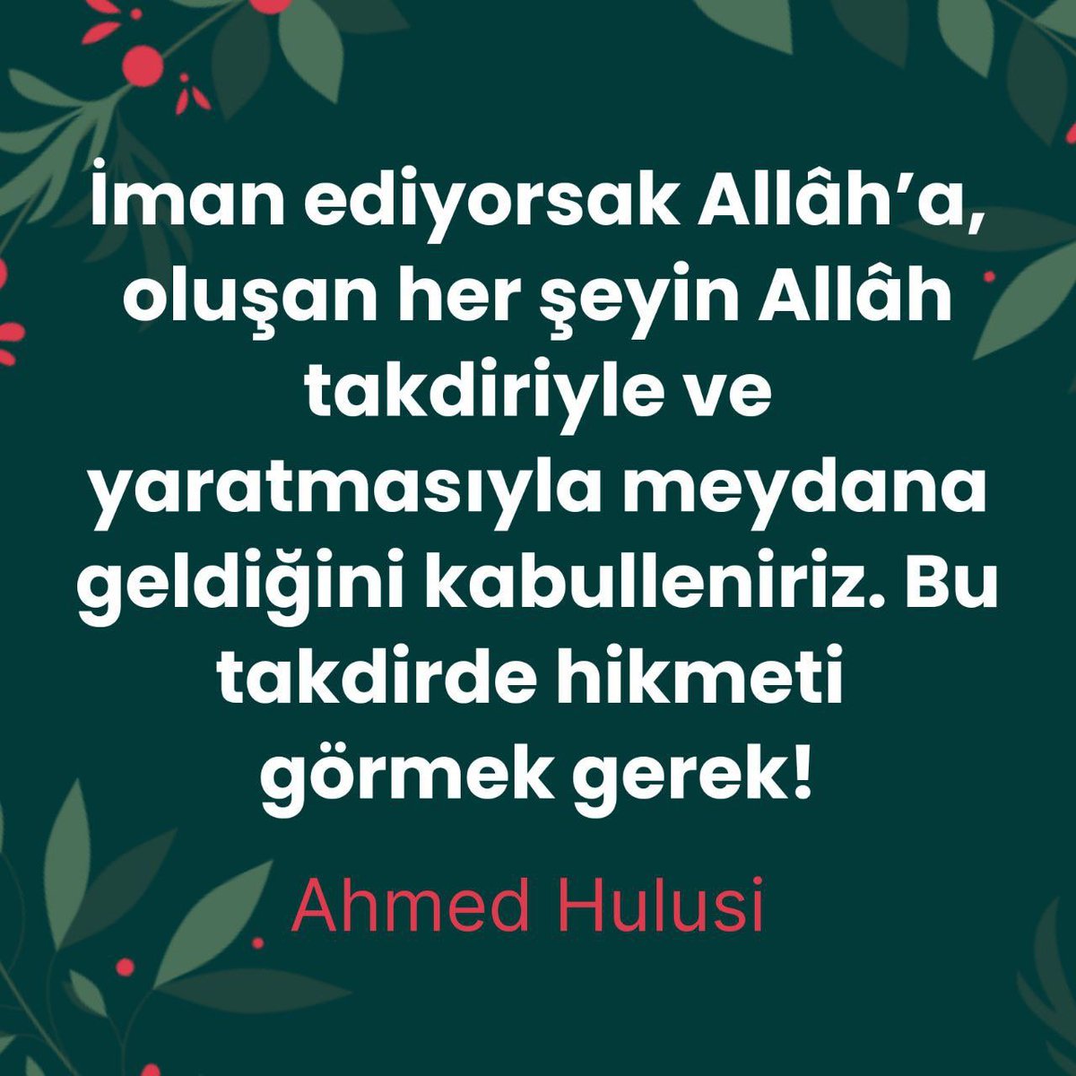 ERAY TEZER (@tezereray) on Twitter photo "İman ediyorsak Allah'a, oluşan her şeyin Allah takdiriyle ve yaratmasıyla meydana geldiğini kabulleniriz. Bu takdirde hikmeti görmek gerek!"
<a href="/AhmedHulusi/">Ahmed Hulûsi</a> ❤️❤️❤️
<a href="/CPasaHasan/">Hasan Güler</a> ❤️❤️❤️ "İman ediyorsak Allah'a, oluşan her şeyin Allah takdiriyle ve yaratmasıyla meydana geldiğini kabulleniriz. Bu takdirde hikmeti görmek gerek!"
<a href="/AhmedHulusi/">Ahmed Hulûsi</a> ❤️❤️❤️
<a href="/CPasaHasan/">Hasan Güler</a> ❤️❤️❤️