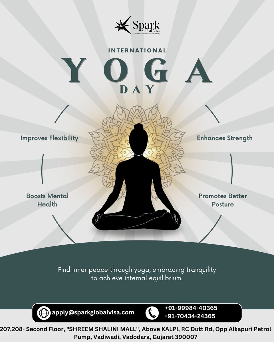 sparkglobalvisa's tweet photo. On this International Yoga Day, Spark Global Visa recognizes the timeless value of yoga in enhancing physical strength, mental clarity, and inner peace.
Let’s embrace the path of balance and well-being through the discipline of yoga. https://t.co/gKcRNj5lRG
