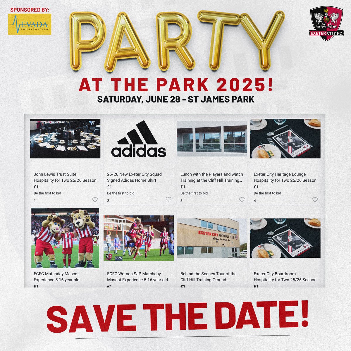 OfficialECFC's tweet photo. 🚨 One week to go ‼️

The FREE Party at the Park returns next Saturday 🔥

🔴 Home shirt revealed and on sale
⚪️ Player and @ExeterCityWFC's player appearances 
🔴 Live entertainment all day 
⚪️ Food and drink and more!

🔗 Details ➡️ https://t.co/OwtCCR9MOs

#ECFC #SemperFidelis