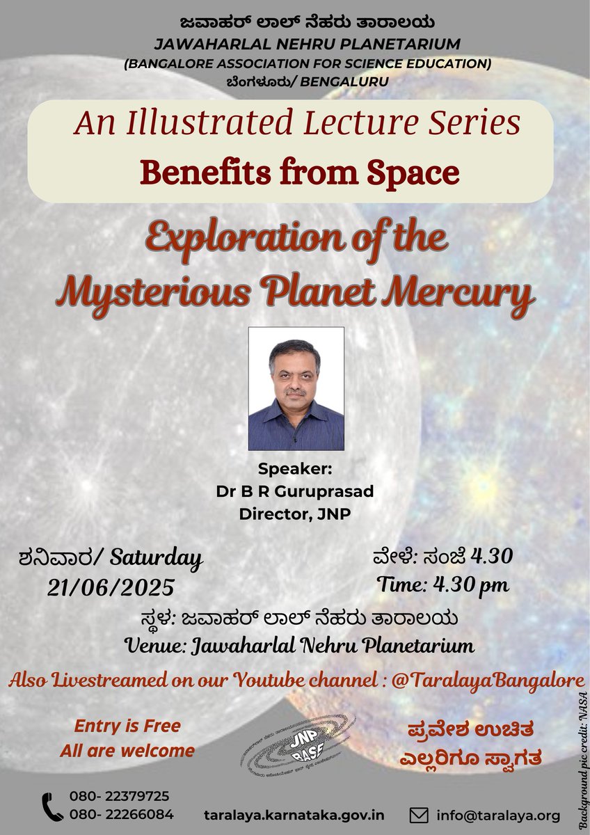 Happening today!
Learn about the mysterious Planet Mercury through this illustrated talk.
Lecture is also live streamed: youtube.com/watch?v=sn-Fhi…