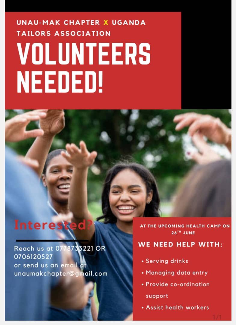 📢Call For Volunteers!
Join us on 26th June, 2025 for a Community Health Camp at St. Stephen's Hospital, Mpererwe in partnership with Uganda Tailors Association.
Support SDG 3-Good Health &amp; Well-Being through service, compassion &amp; outreach.
📞To Join-Contact Details On The Flier.